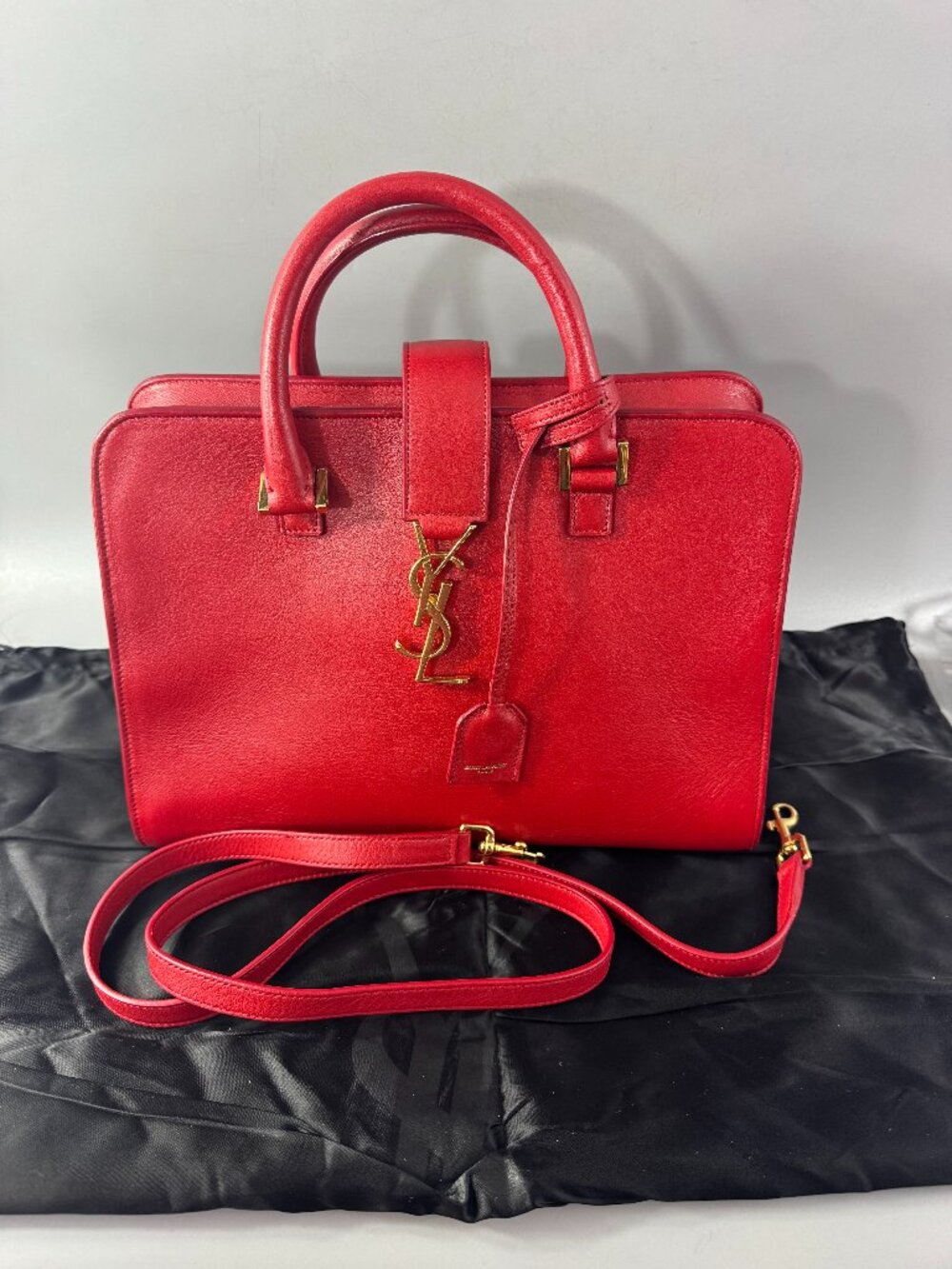 Authentic Saint Laurent Calfskin Monogram Baby Cabas - Red